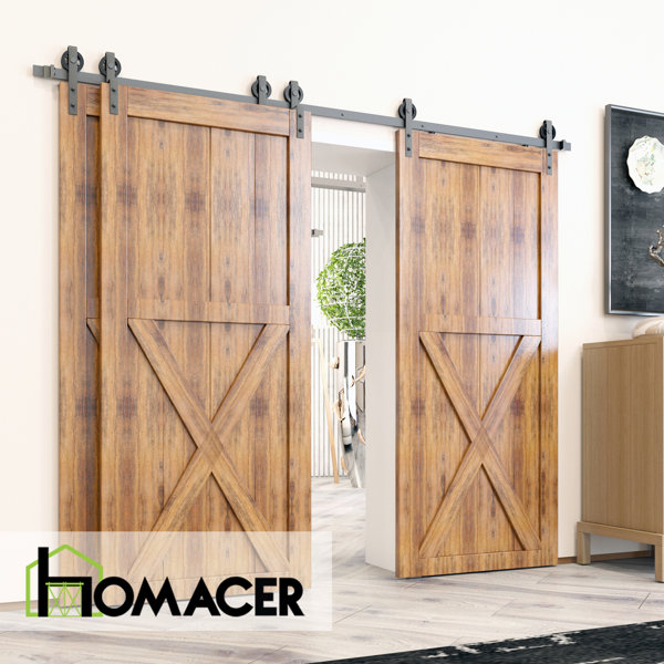 Homacer Single Bypass Double Door Barn Door Hardware Kit Wayfair